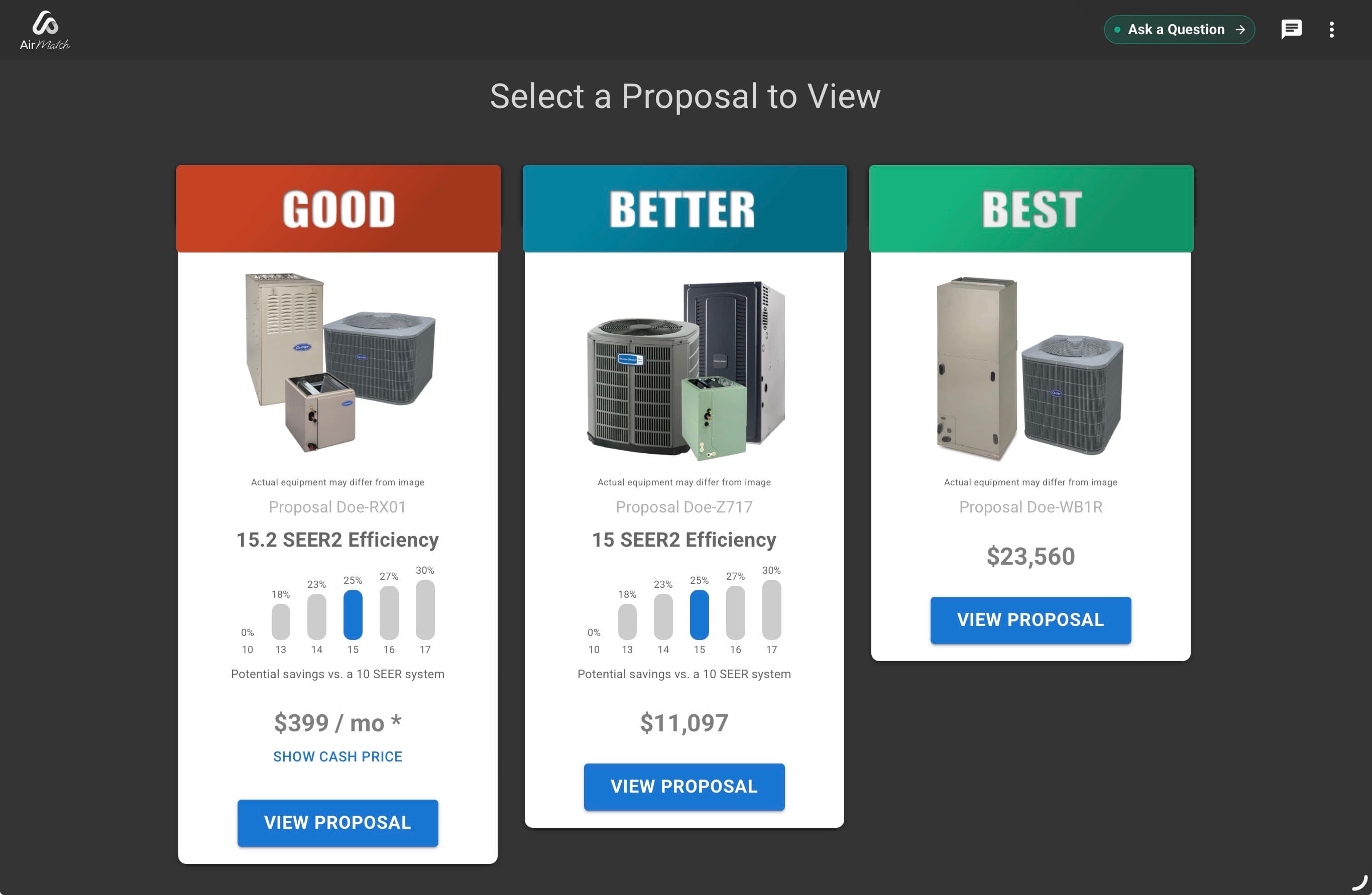 Carrier Good Better Best proposal