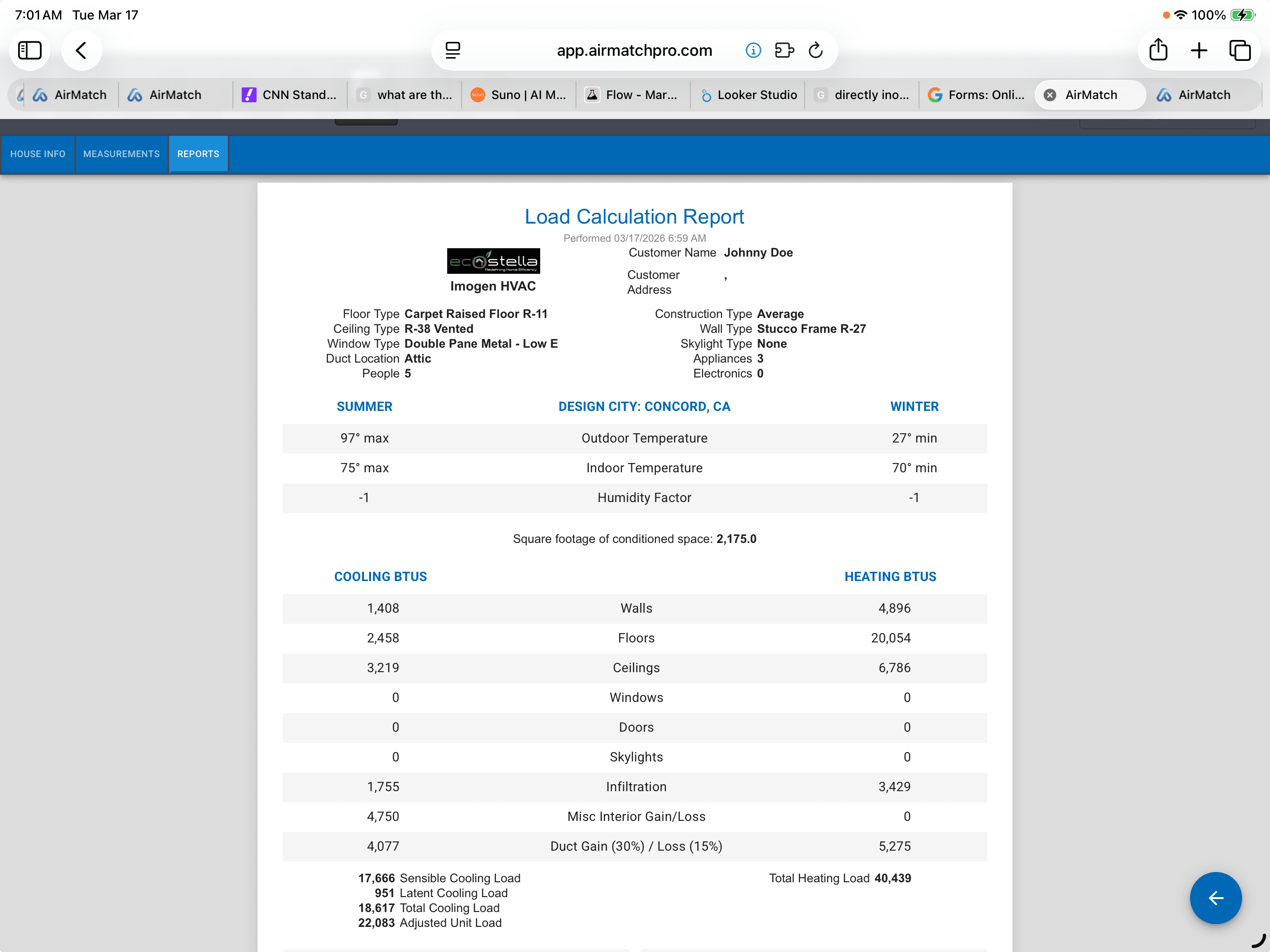 LaserCalc HVAC load calculation on a tablet